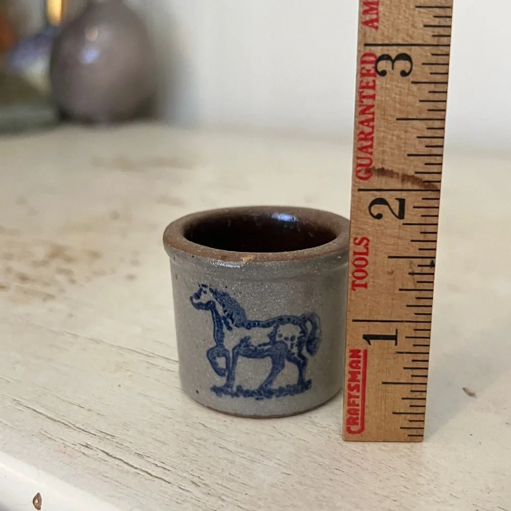 1990 Miniature Salt Glazed Stoneware Dollhouse horse equine  Crock 2
